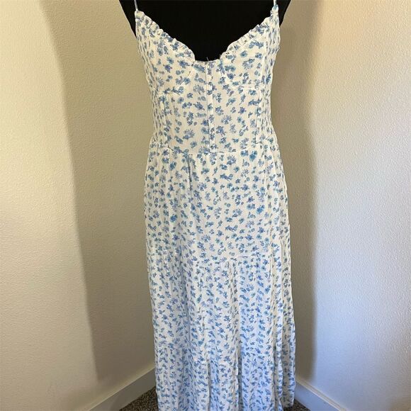 Women's M Blue Floral Tie-Strap Midi Dress Casual Spring - Picture 1 of 4